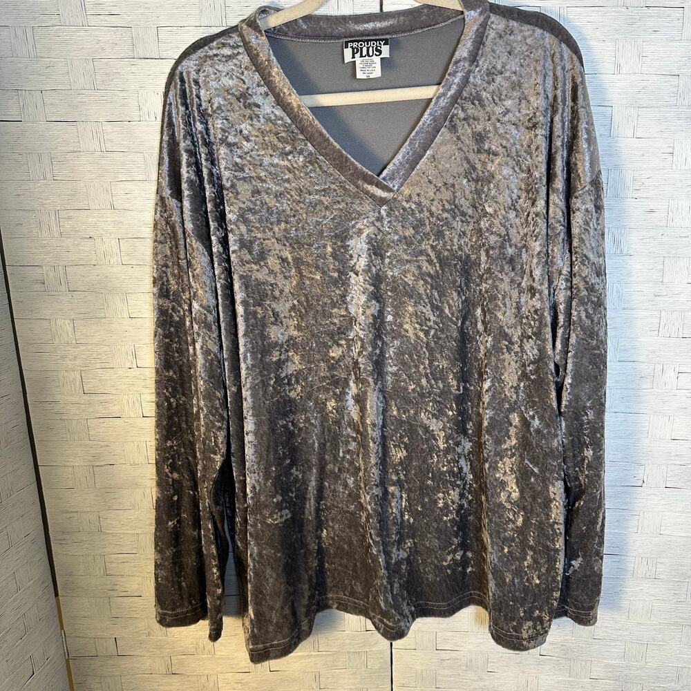 Proudly plus womens blouse V-neck silver velvet whimsiGoth vamp Boho plus size‎